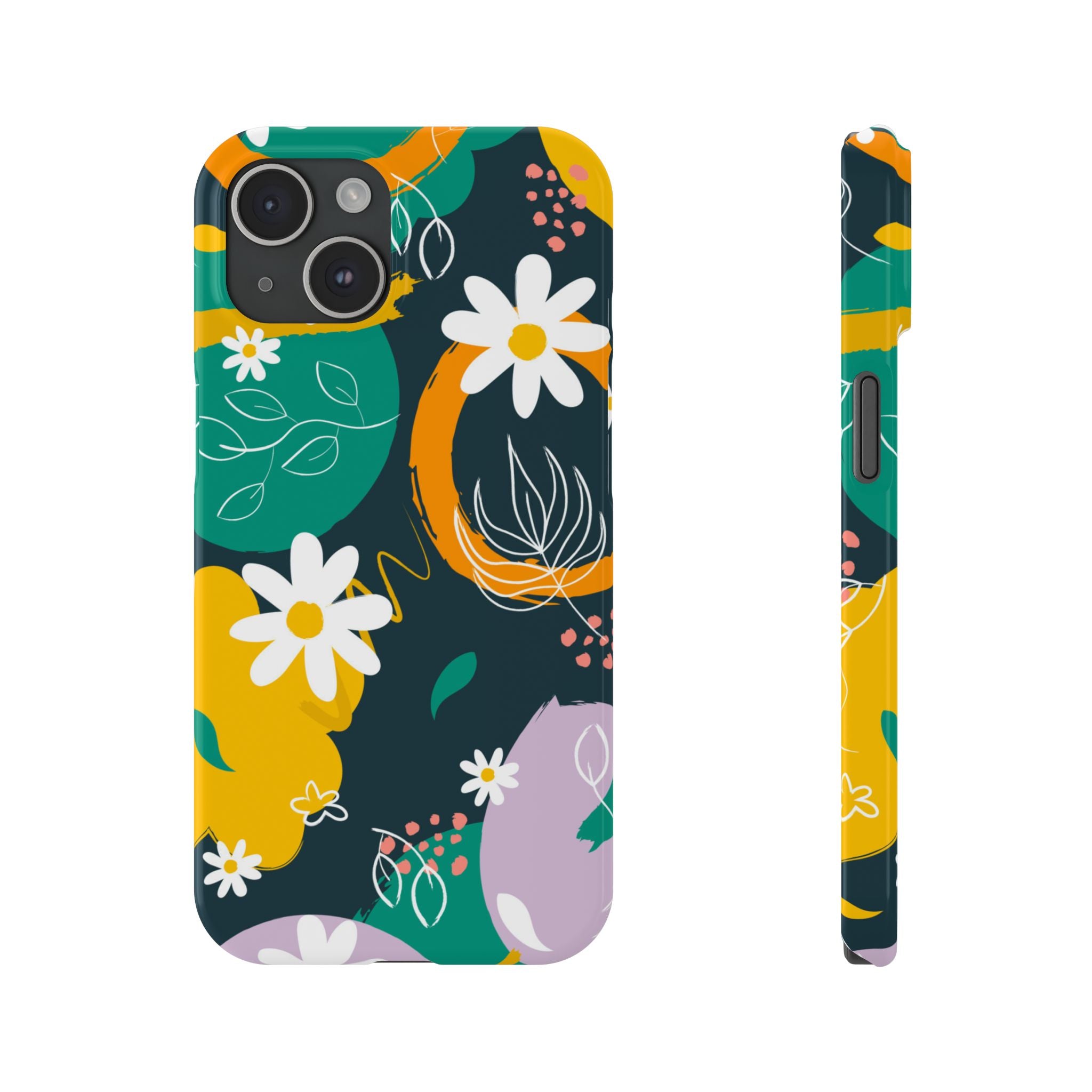 Floral Circle Slim Phone Case — Colorful Abstract Daisies Phone Cover