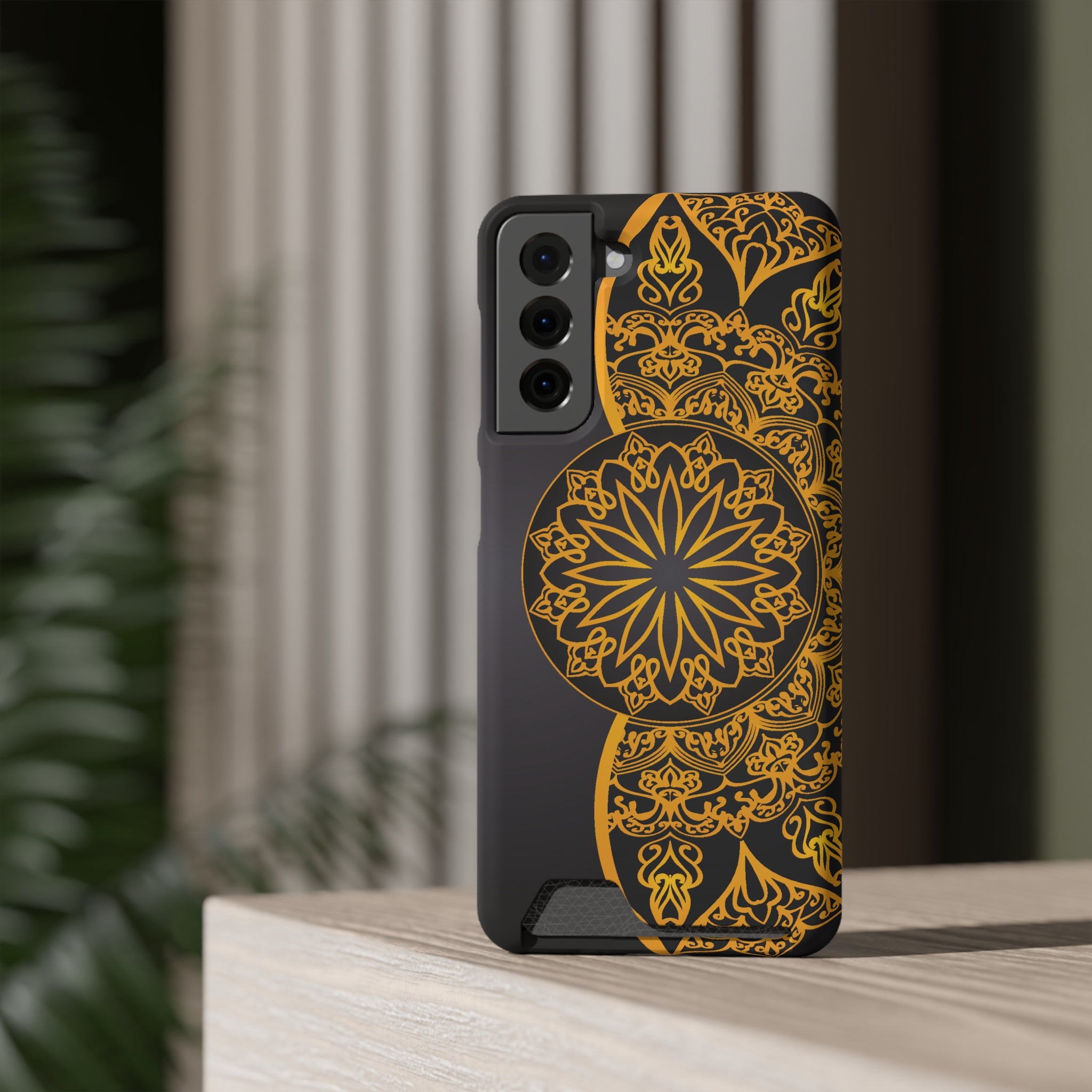 Elegant Mandala Phone Case With Card Holder, Boho Chic Gift, Smartphone Protector, Functional Accessory, Stylish Tech Decor