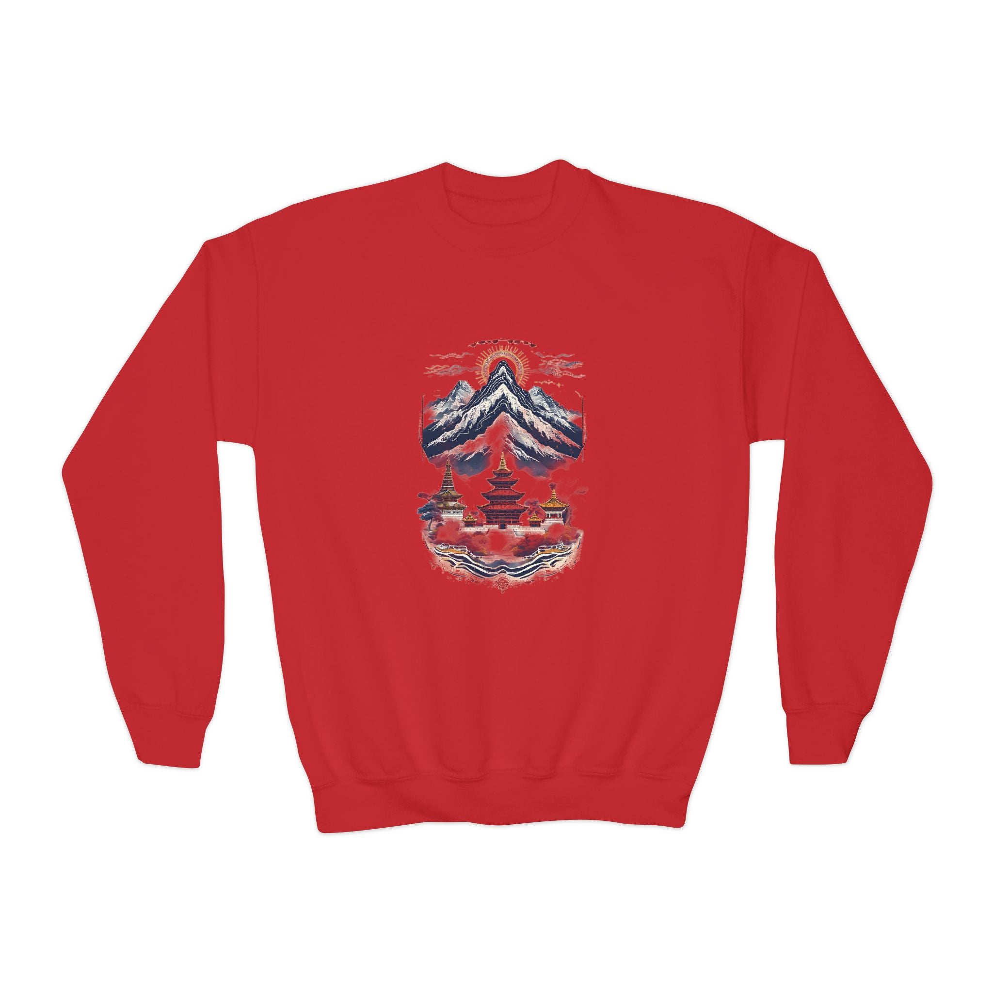 Youth Mountain Holiday Crewneck Sweatshirt — Cozy Winter Tree Graphic