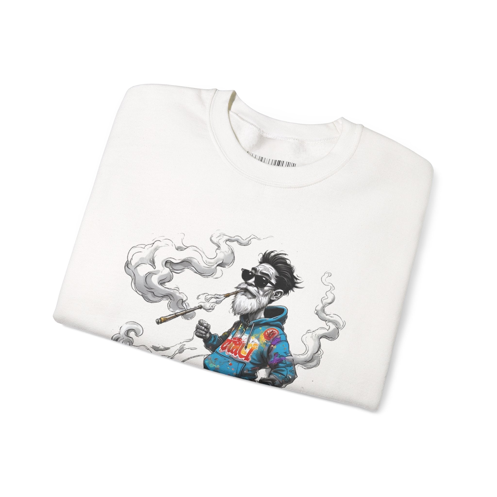 Crewneck Sweatshirt - Retro Cool Grandpa Smoking Pipe Illustration