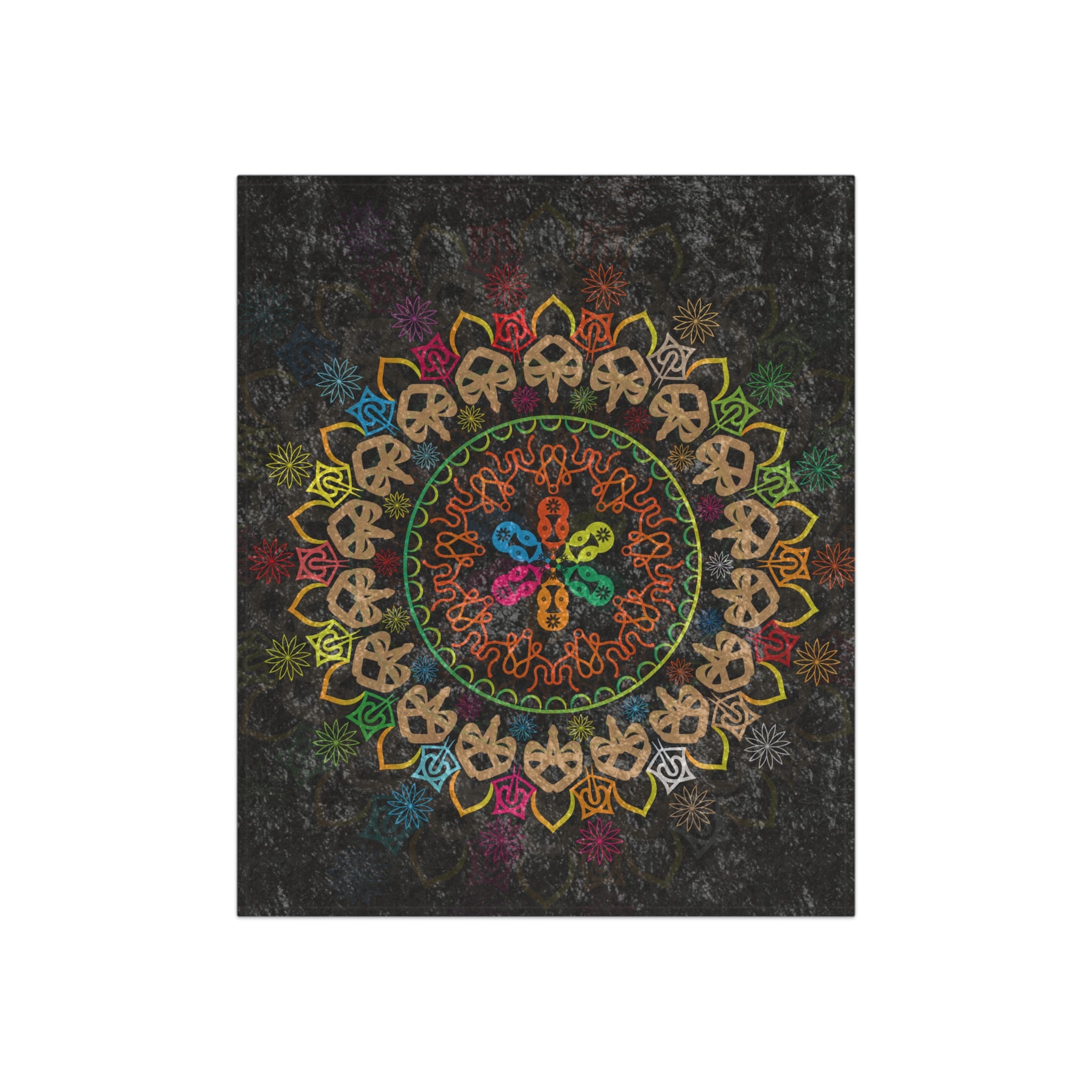 Crushed Velvet Blanket — Colorful Skull Mandala Throw (Boho Gothic Cozy Gift)