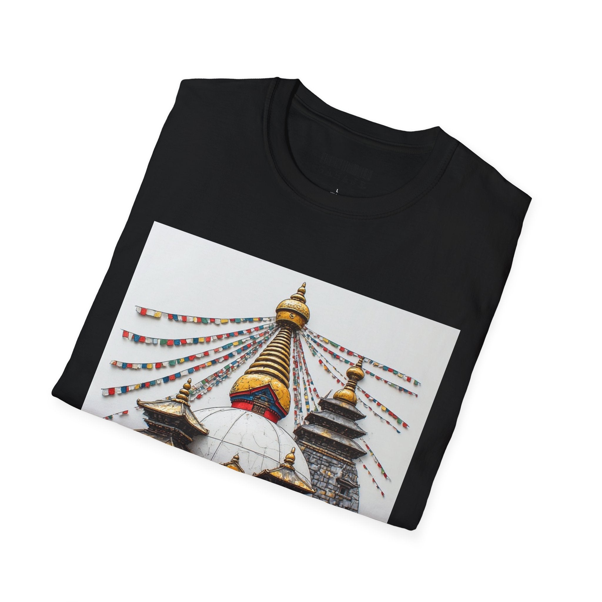 Nepal Temple Graphic T-Shirt — Boudhanath Stupa Prayer Flags Travel Tee
