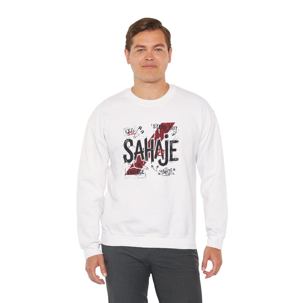 Crewneck Sweatshirt — 'Sahaje' Distressed Script Graphic