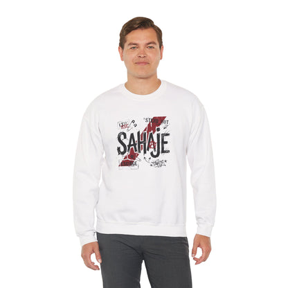 Crewneck Sweatshirt — 'Sahaje' Distressed Script Graphic