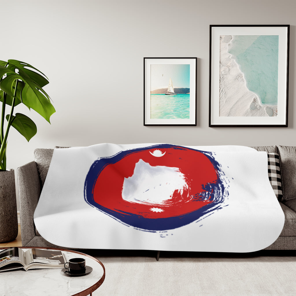 Nepal Circle Brush Sherpa Blanket — Red & Blue Mandala Fleece Throw