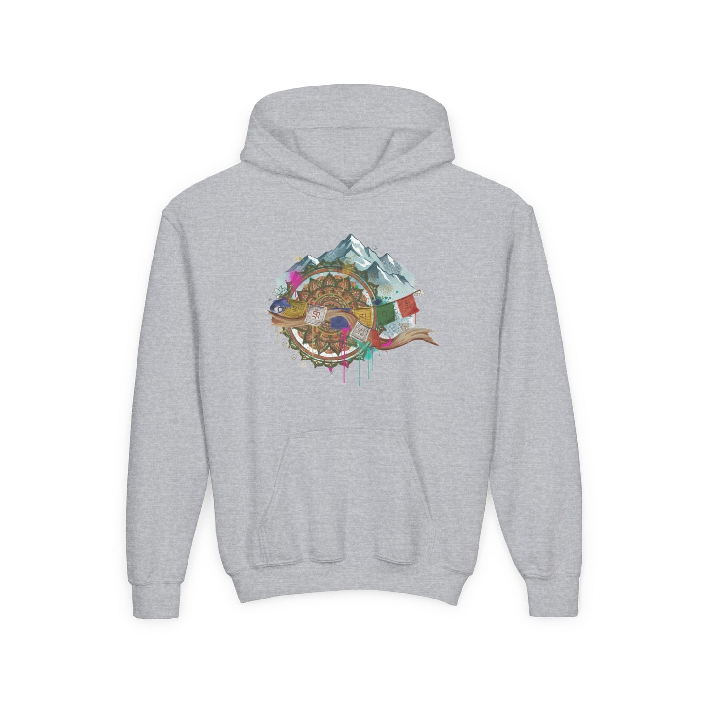 Youth Hoodie — Colorful Mountain Adventure Graphic