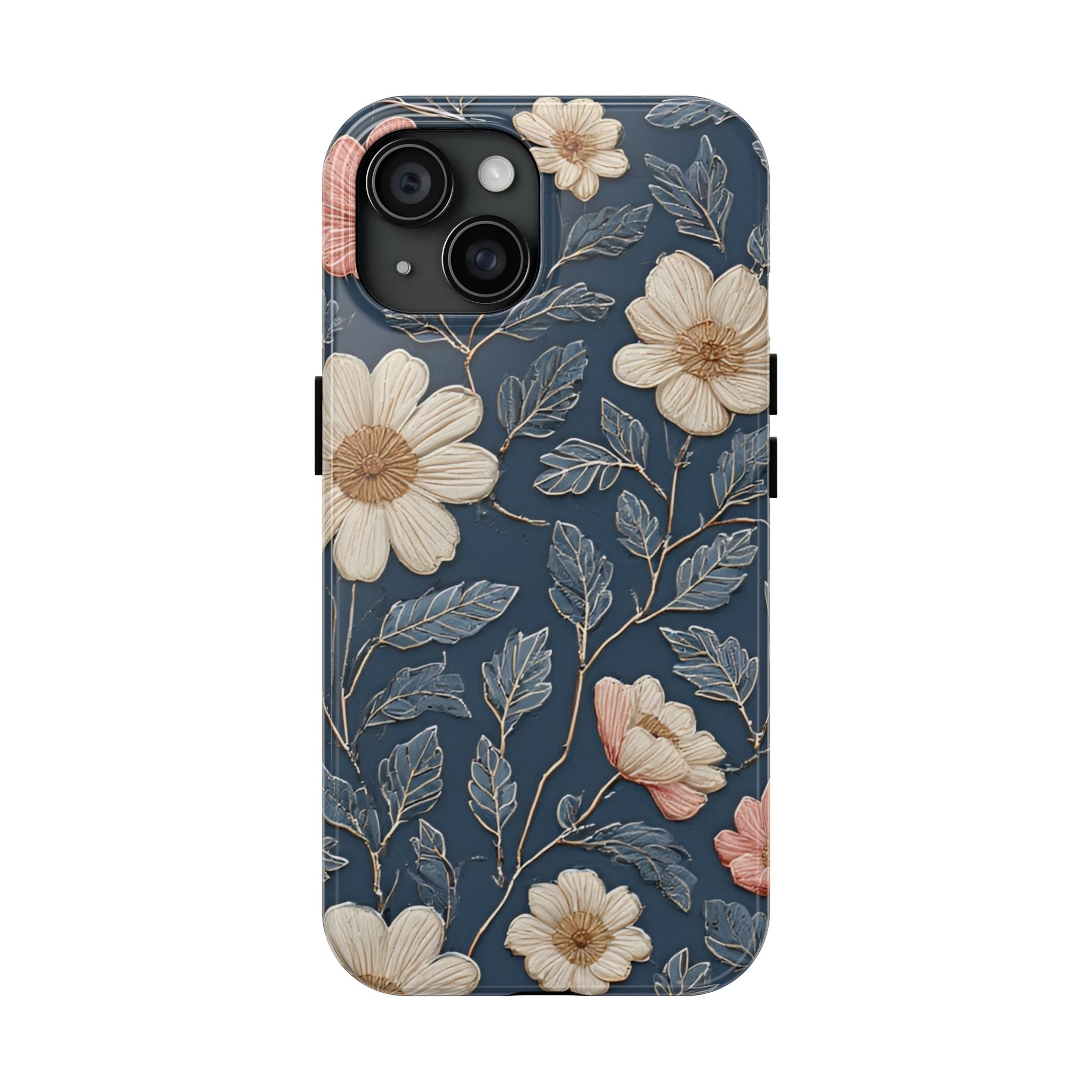 Floral Tough Phone Case — Vintage Blue Daisy Protective Cover