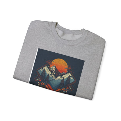 Mountain Sunset Crewneck Sweatshirt — Retro Geometric Peaks Graphic
