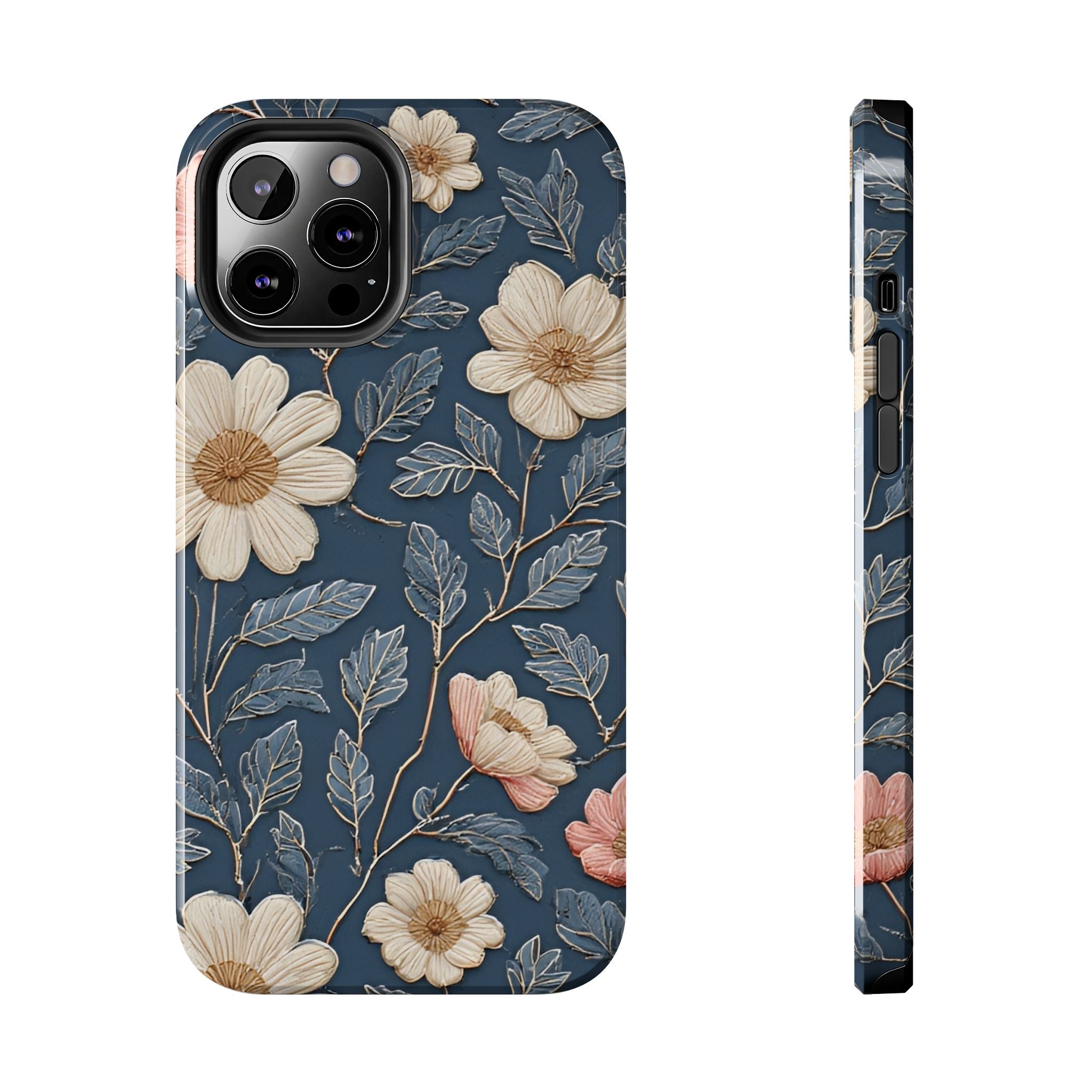 Floral Tough Phone Case — Vintage Blue Daisy Protective Cover