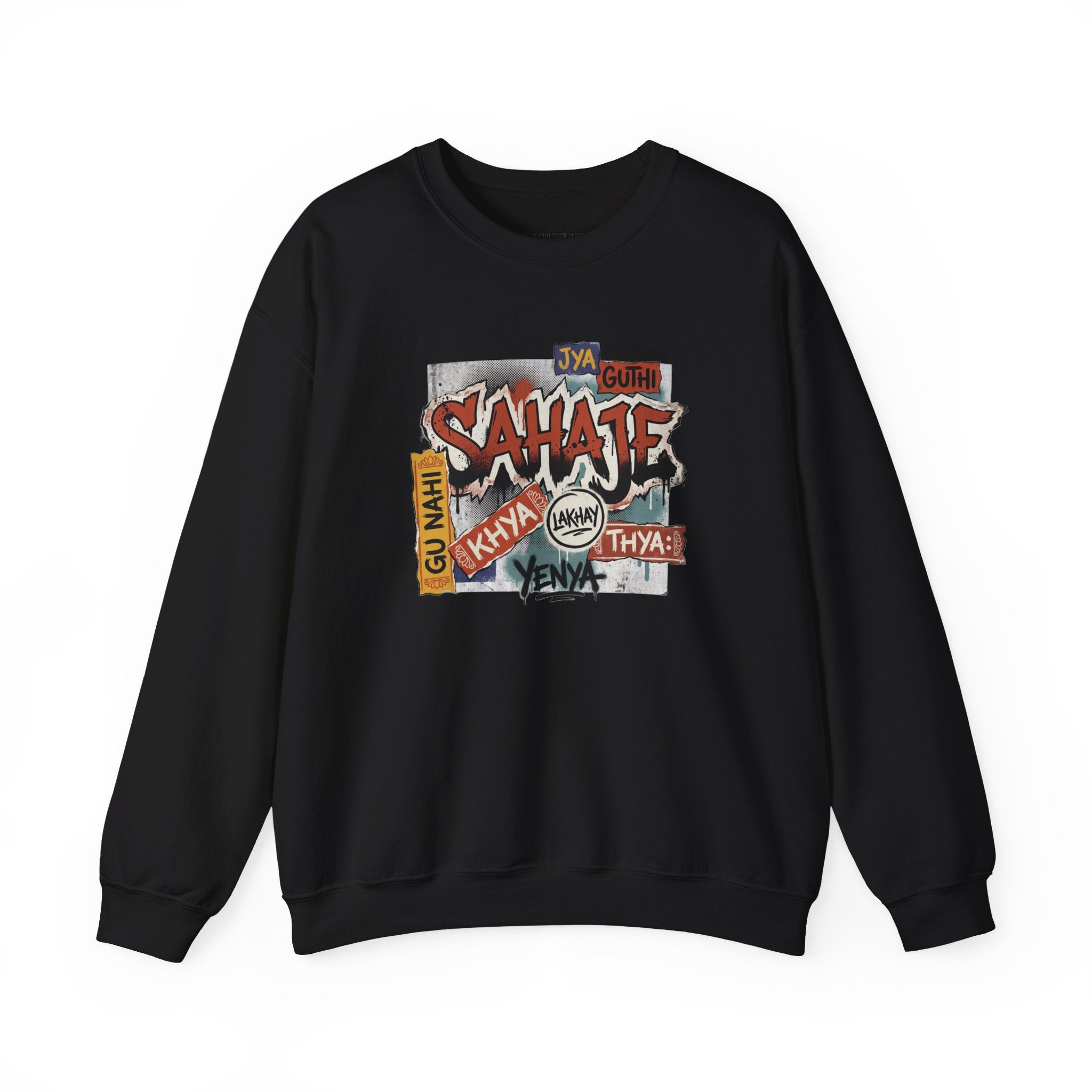 Crewneck Sweatshirt — 'Sahaje' Vintage Sticker Collage Graphic
