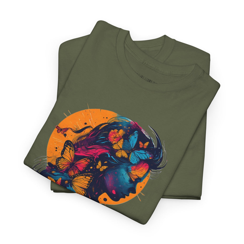 Butterfly Silhouette Graphic Tee — Colorful Maternity Profile Design