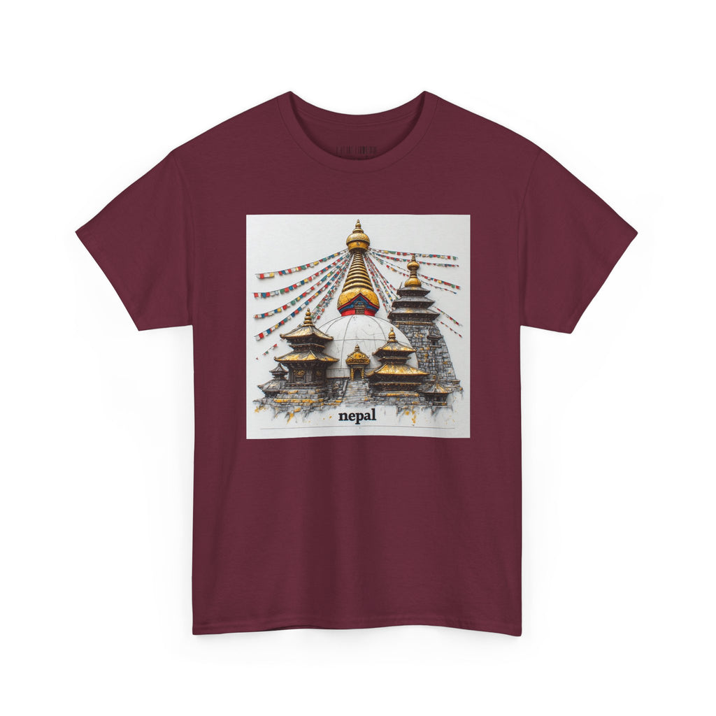 Nepal Swayambhunath Stupa T-Shirt — Buddhist Prayer Flags Travel Tee