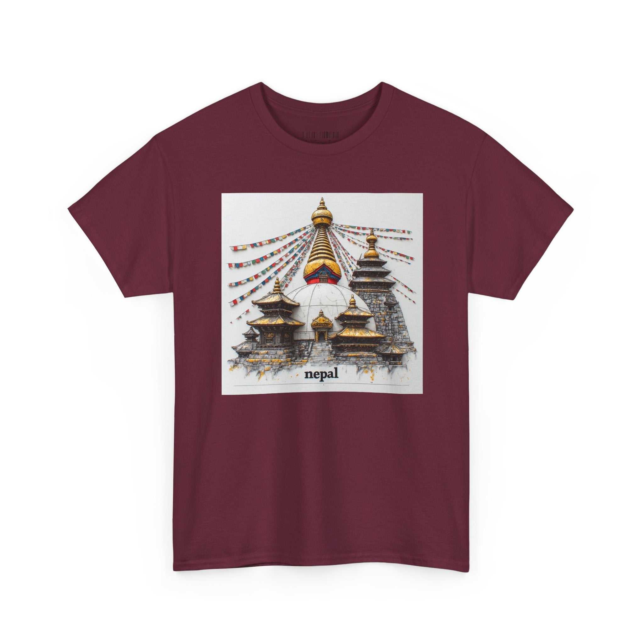Nepal Swayambhunath Stupa T-Shirt — Buddhist Prayer Flags Travel Tee