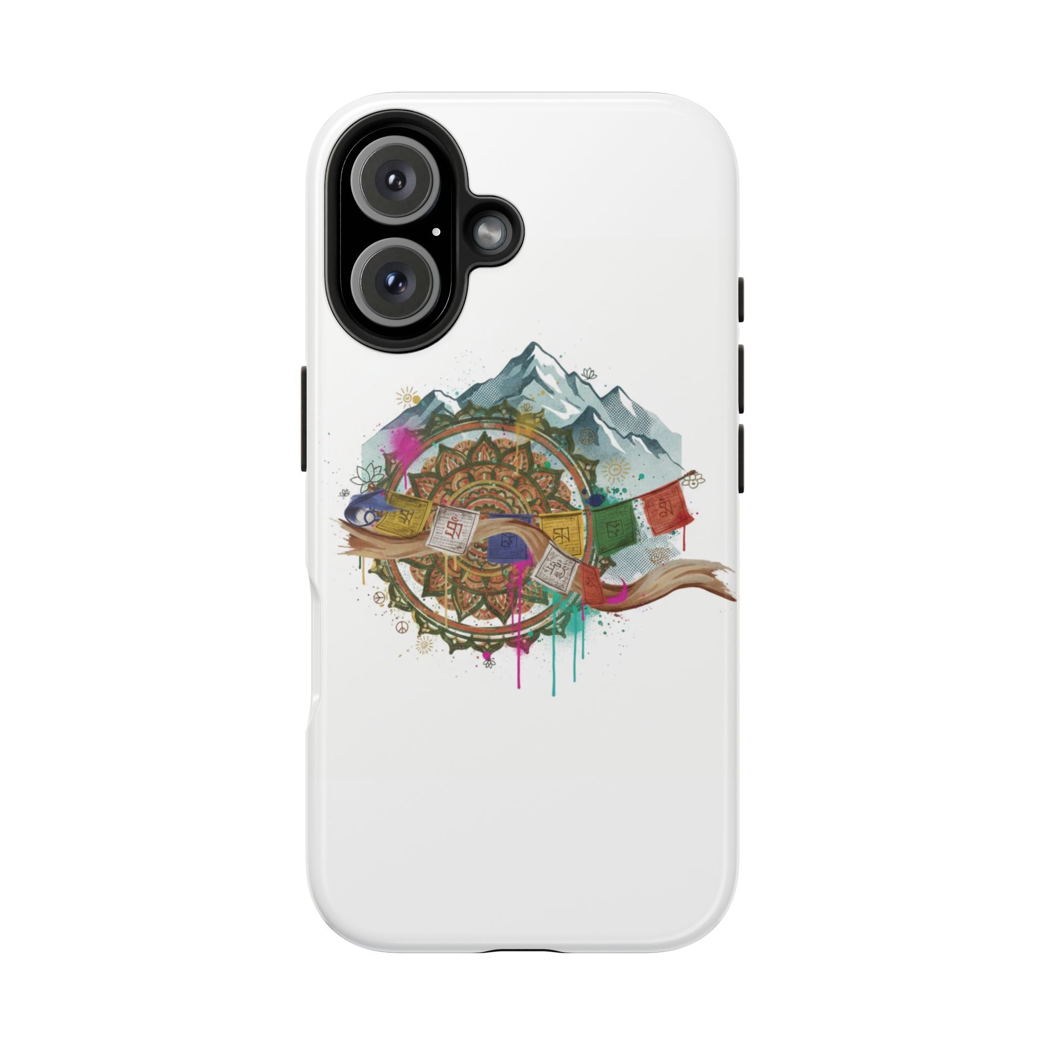 Mountain Compass Tough Phone Case with Prayer Flags & Fish Design