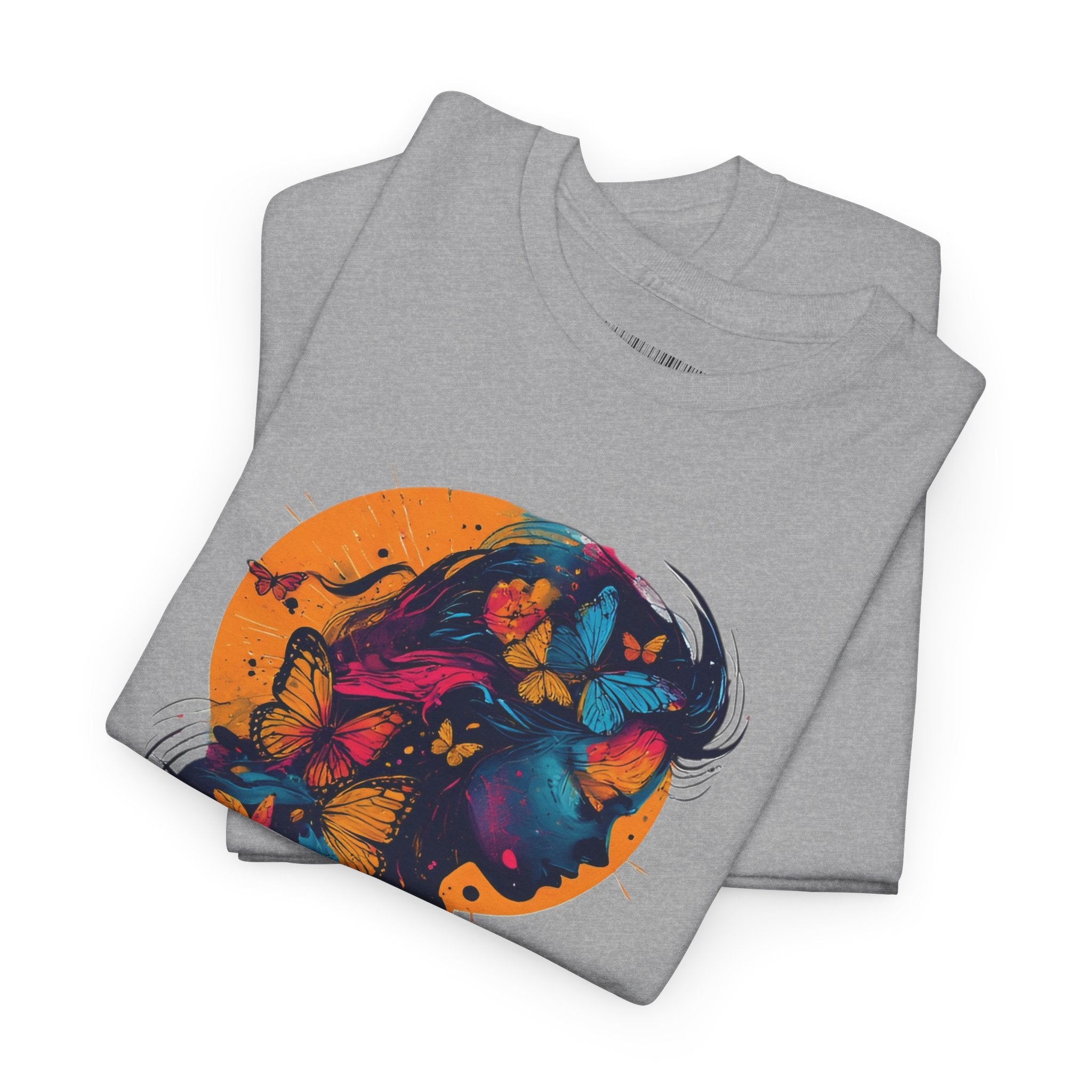 Butterfly Silhouette Graphic Tee — Colorful Maternity Profile Design