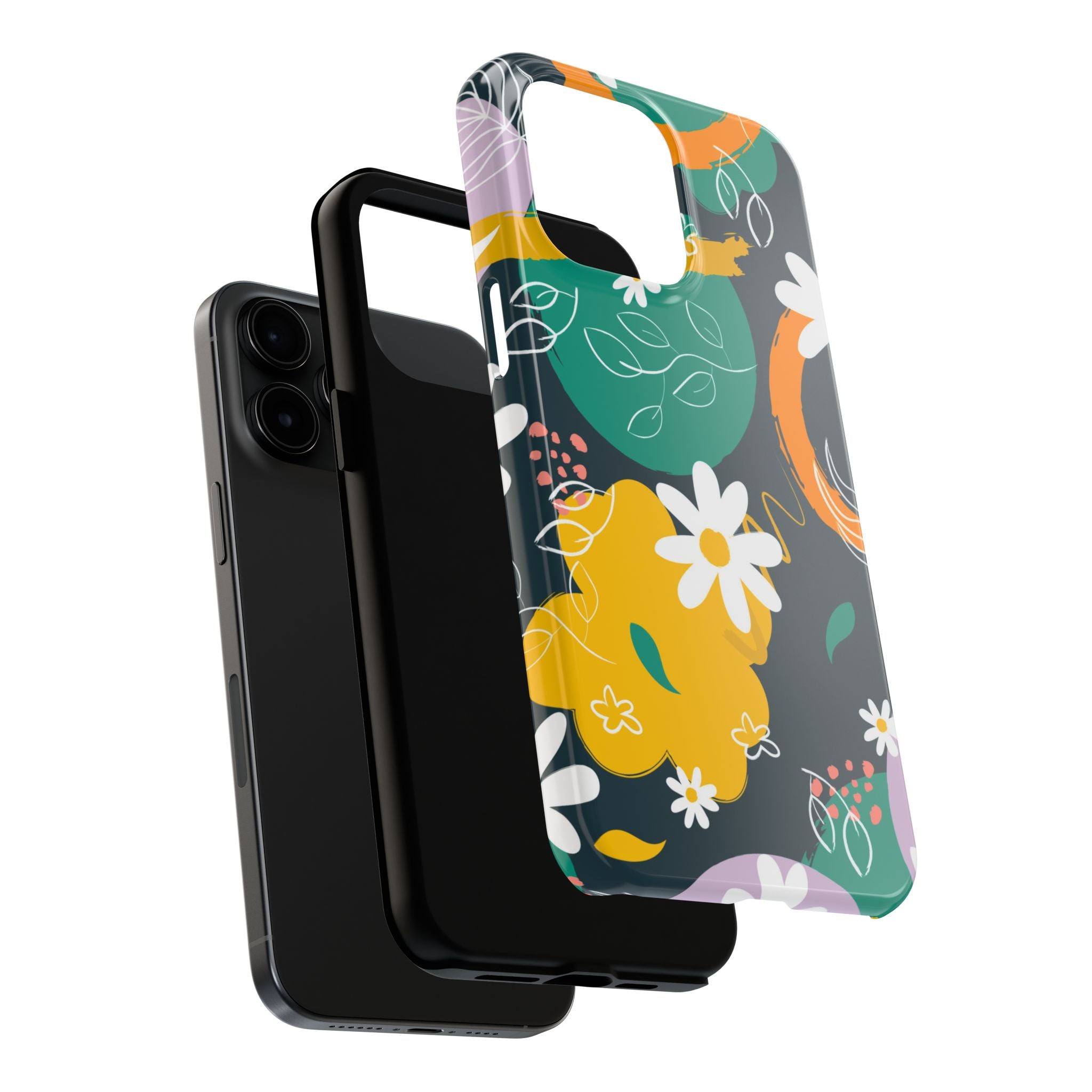 Floral Abstract Tough Phone Case — Colorful Daisies & Brushstroke Design