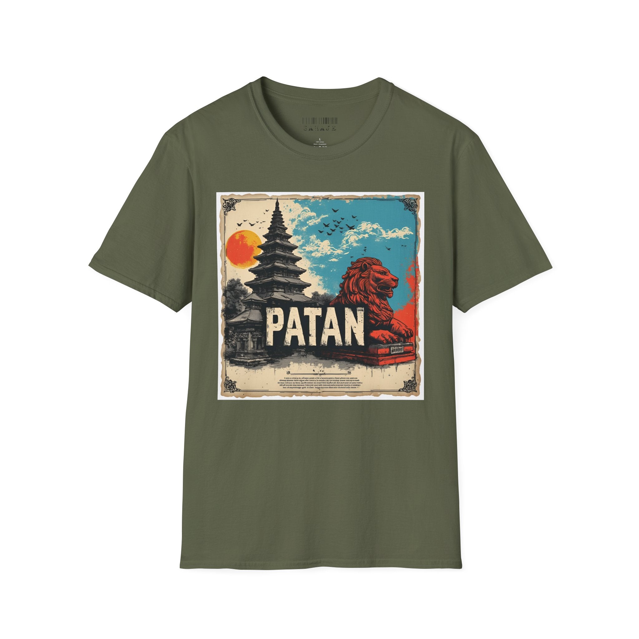 Patan City T-Shirt – Temple & Lion Graphic Tee, Nepali Cultural Heritage Design