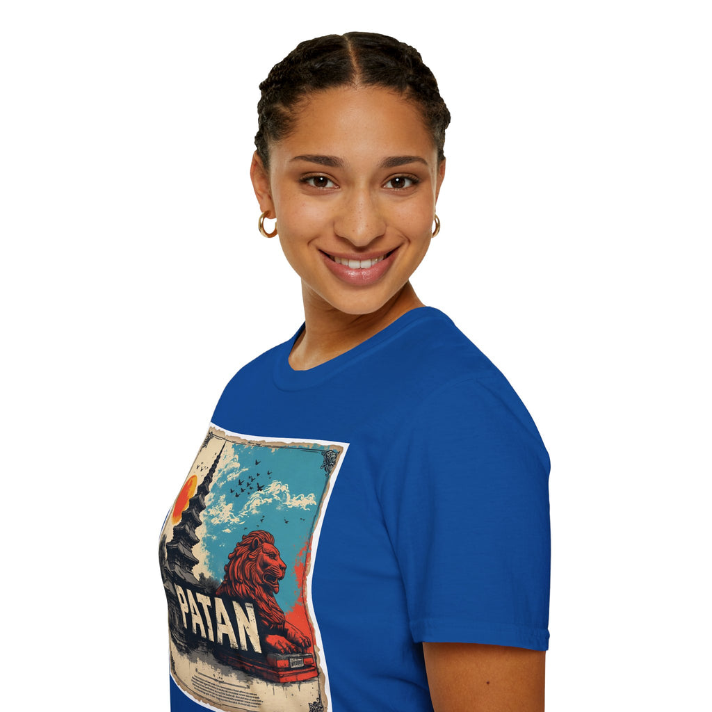 Patan City T-Shirt – Temple & Lion Graphic Tee, Nepali Cultural Heritage Design
