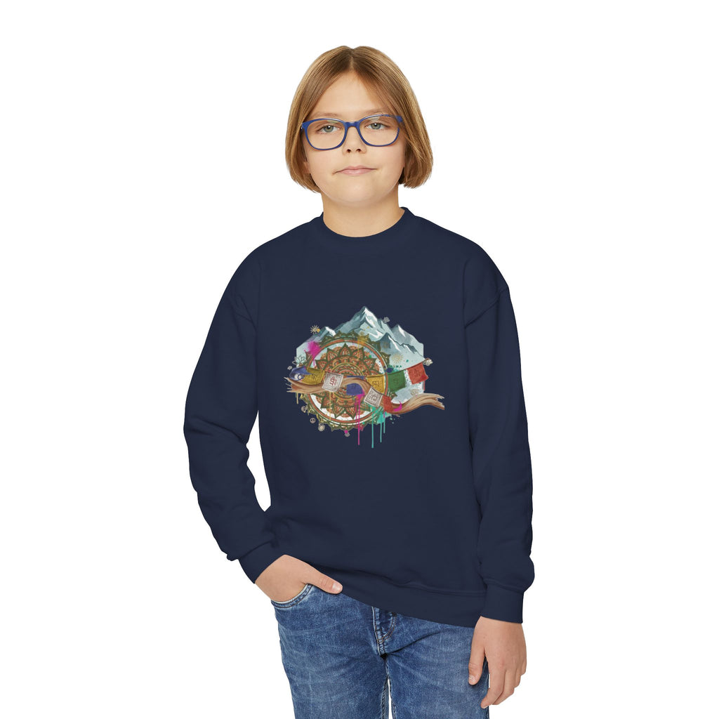 Youth Sweatshirt - Colorful Mountain Adventure Turtle Graphic Crewneck