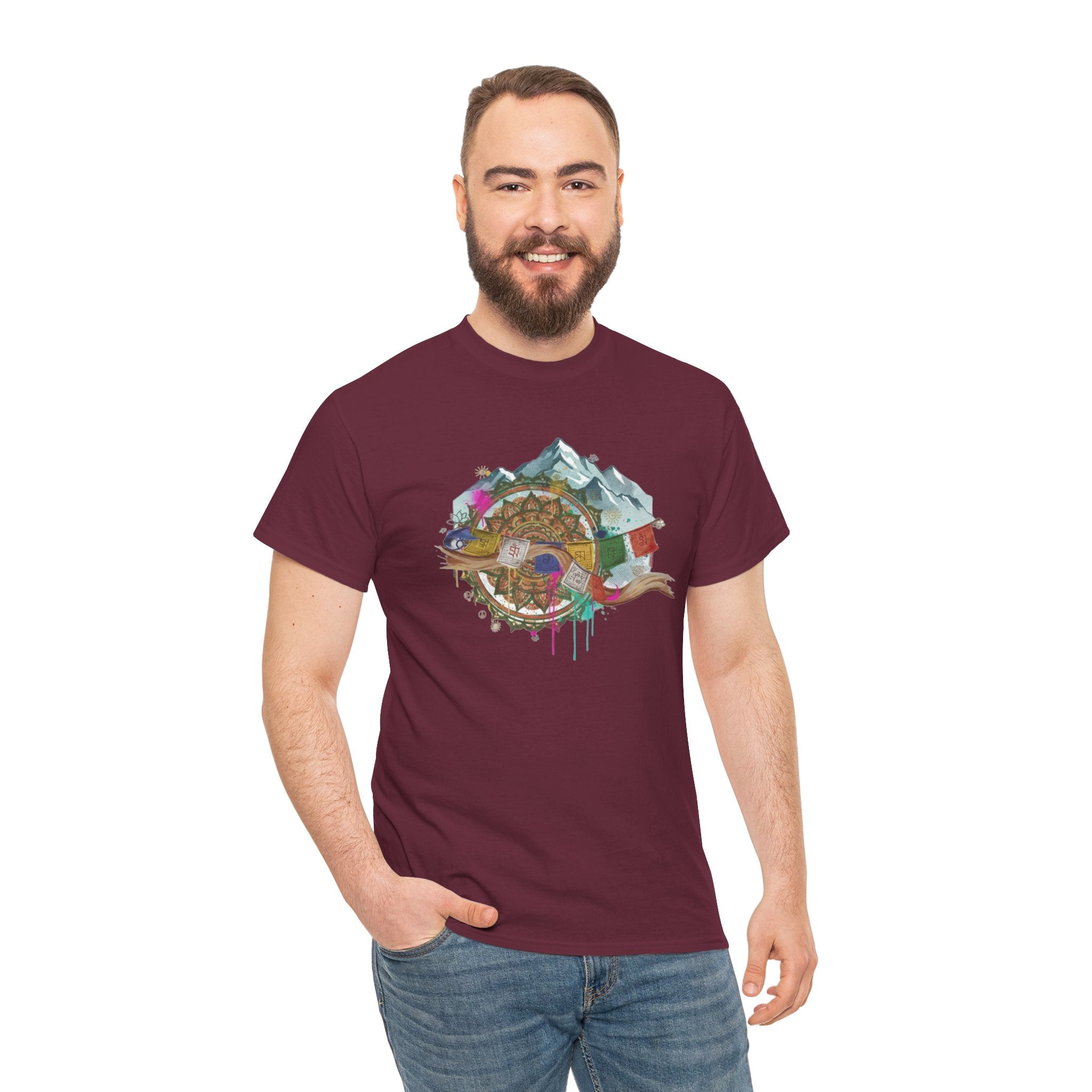 Adventure Compass Graphic Tee — Mountain, Globe & Flag Illustration