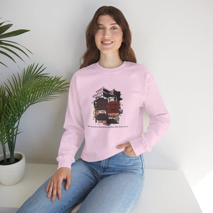 Crewneck Sweatshirt — Cozy Vintage Cabin Illustration with Quote