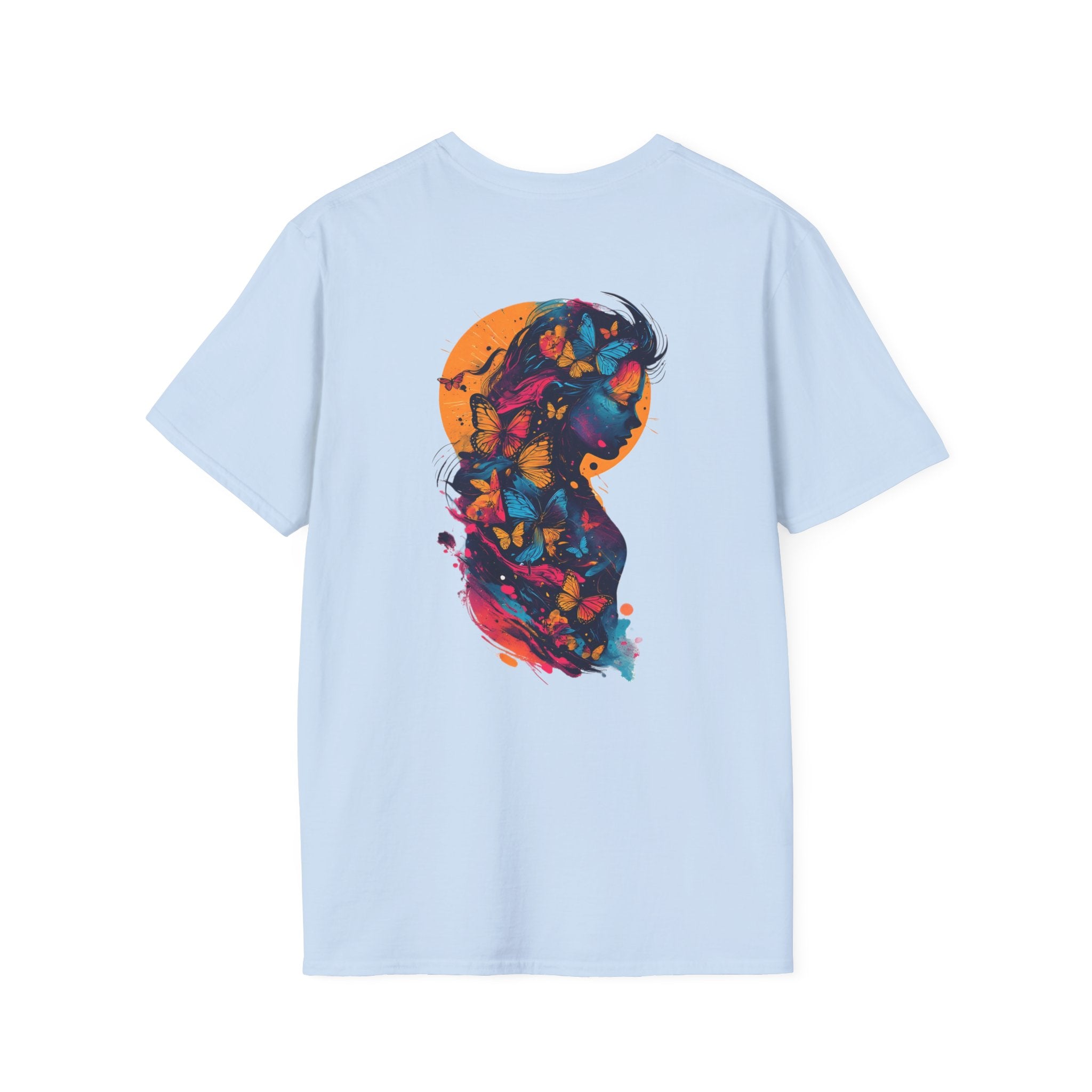 Butterfly Silhouette T-Shirt — Colorful Woman Profile Graphic Tee