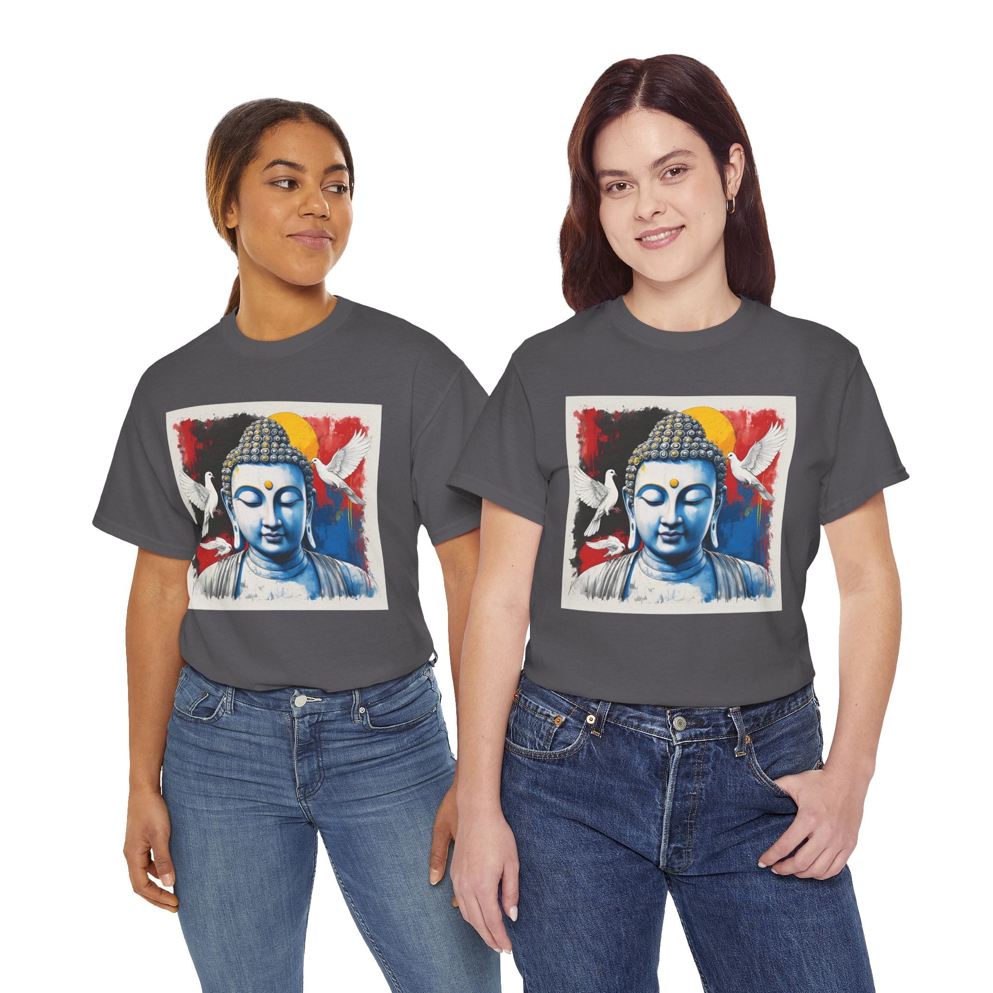 Buddha Peace Tee — Colorful Buddha & Doves Graphic T-Shirt