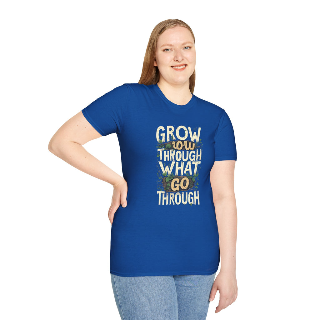 T-Shirt — Floral 'Grow Slow, Go Through' Inspirational Graphic Tee