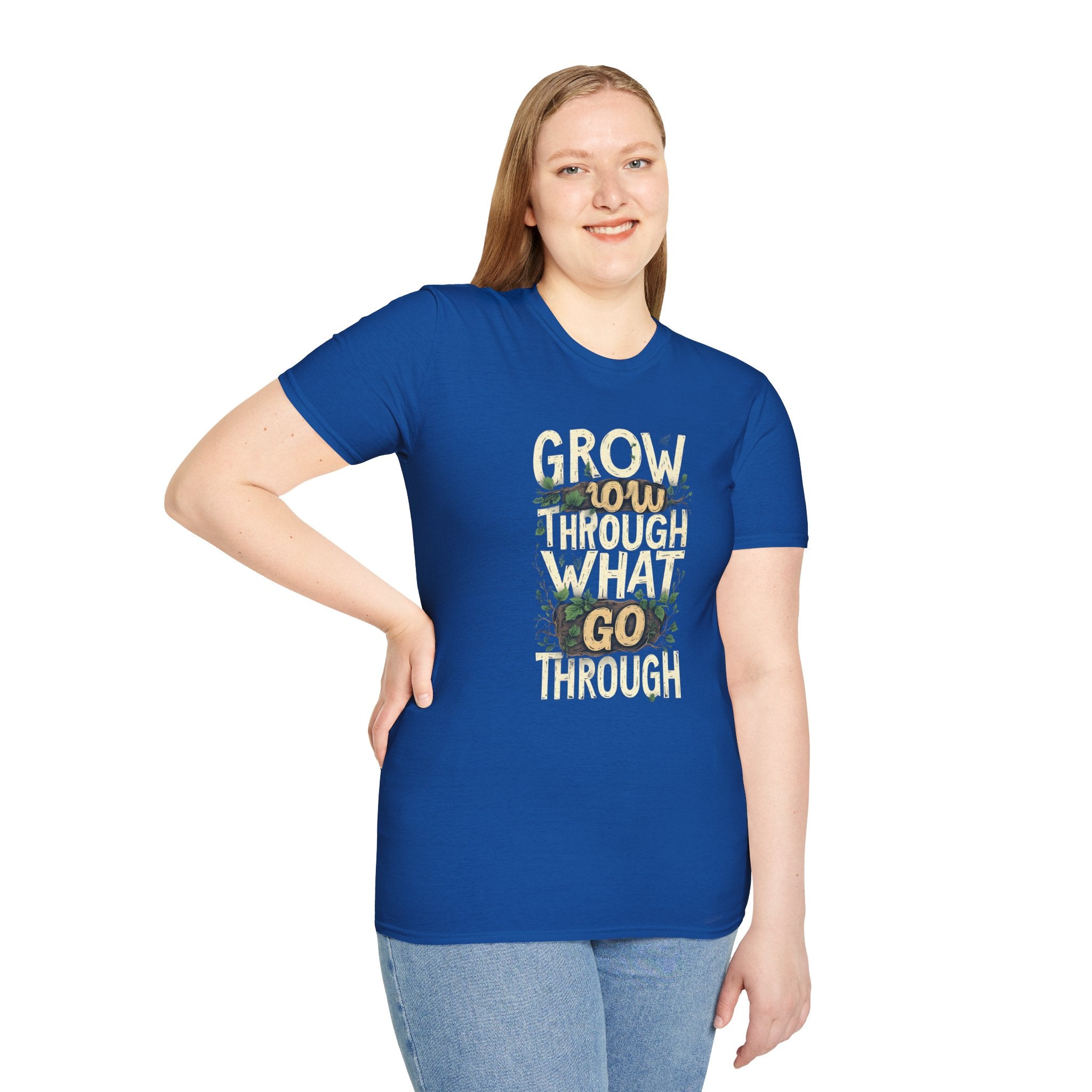 T-Shirt — Floral 'Grow Slow, Go Through' Inspirational Graphic Tee