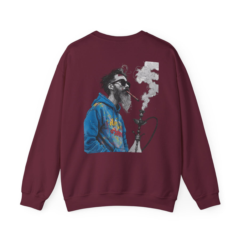 Crewneck Sweatshirt - Bearded Man Smoking Hookah Graphic