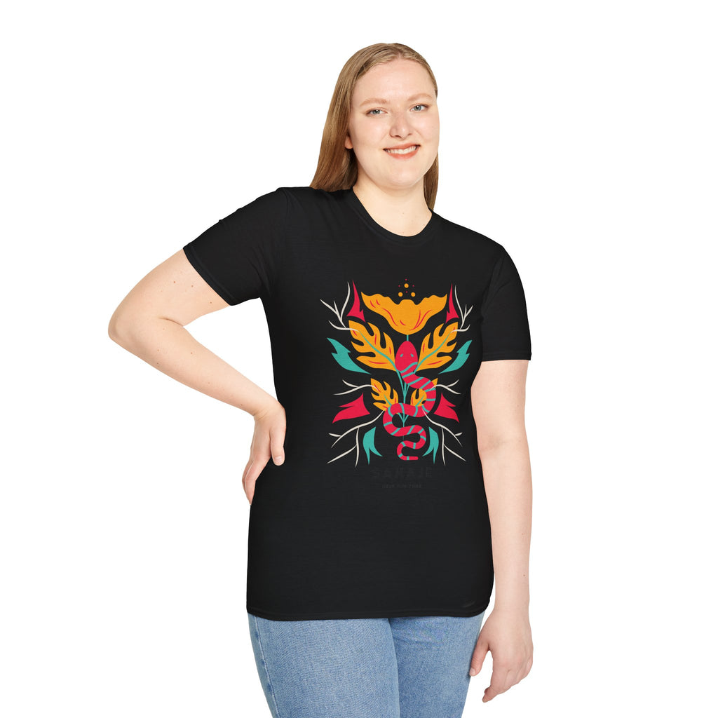 Sahaje Floral Snake Graphic T‑Shirt — Colorful Botanical Serpent Tee