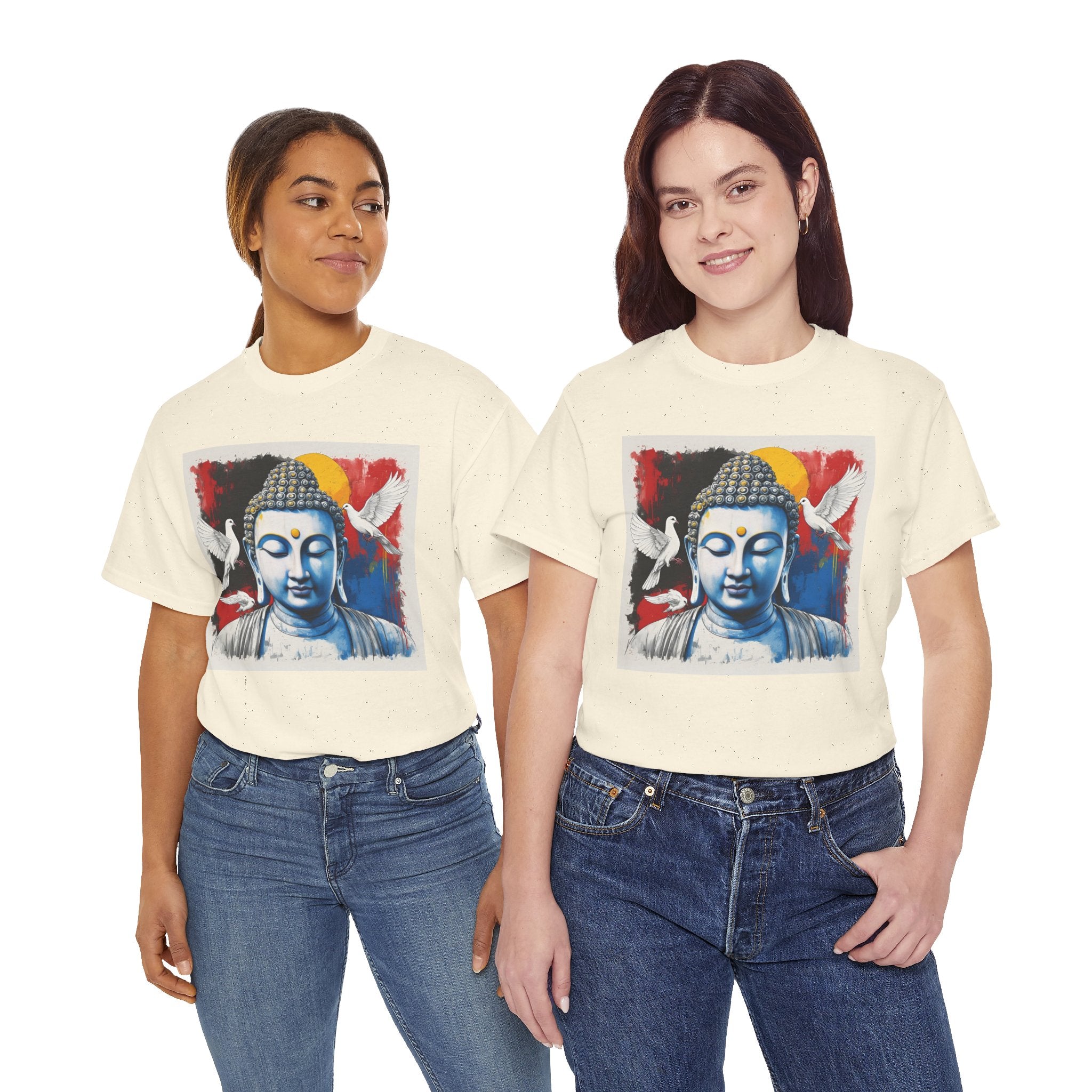 Buddha Peace Tee — Colorful Buddha & Doves Graphic T-Shirt
