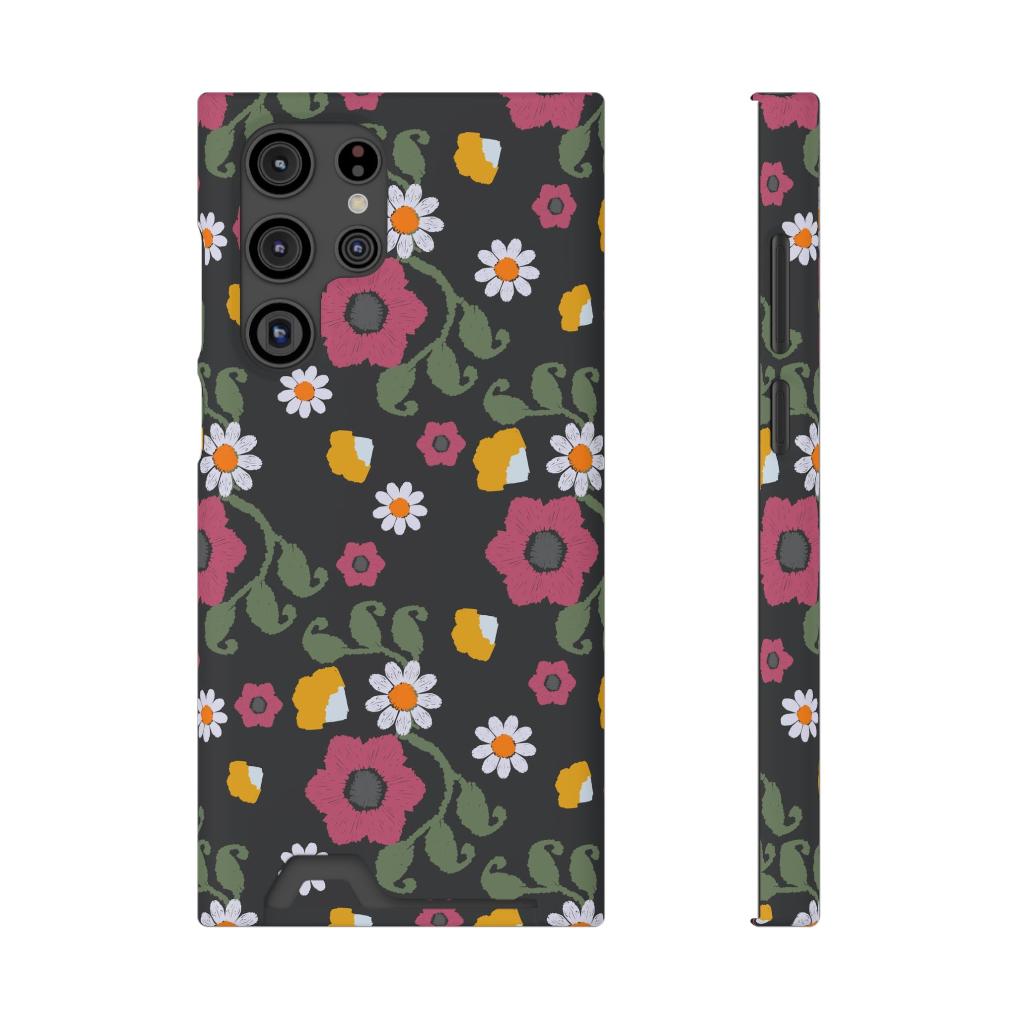 Floral Phone Case with Card Holder, Stylish Smartphone Accessory, Gifts for Her, Trendy Floral Design, Perfect for Spring & Summer