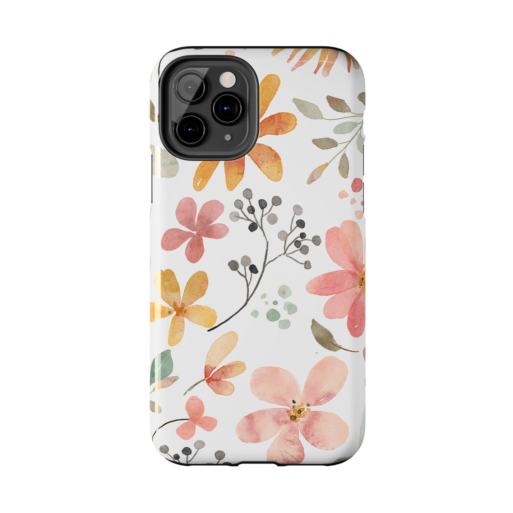 Floral Watercolor Tough Phone Case — Pink & Peach Botanical Protection