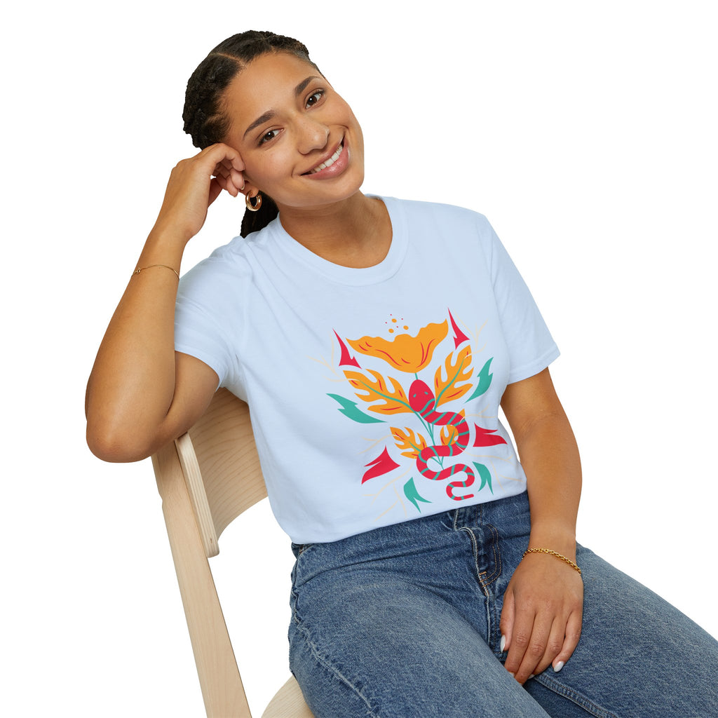 Sahaje Floral Snake Graphic T‑Shirt — Colorful Botanical Serpent Tee