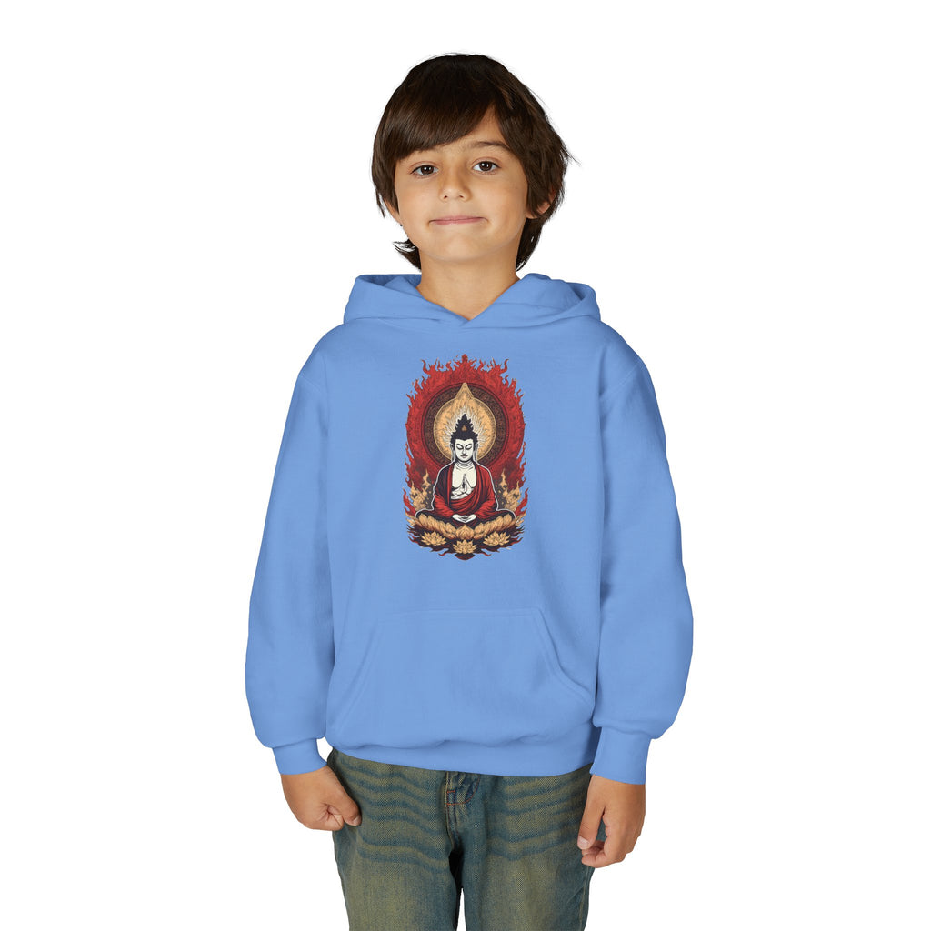 Buddha Flame Youth Hoodie — Meditative Lotus Buddha Graphic Sweatshirt