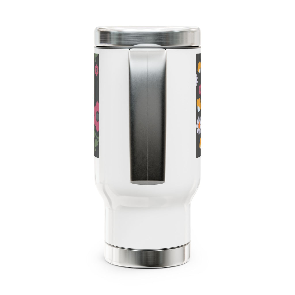 Chic Floral Travel Mug, Stainless Steel Insulated Coffee Cup with Handle, Perfect Gift for Nature Lovers, Camping, Road Trips, Floral Design