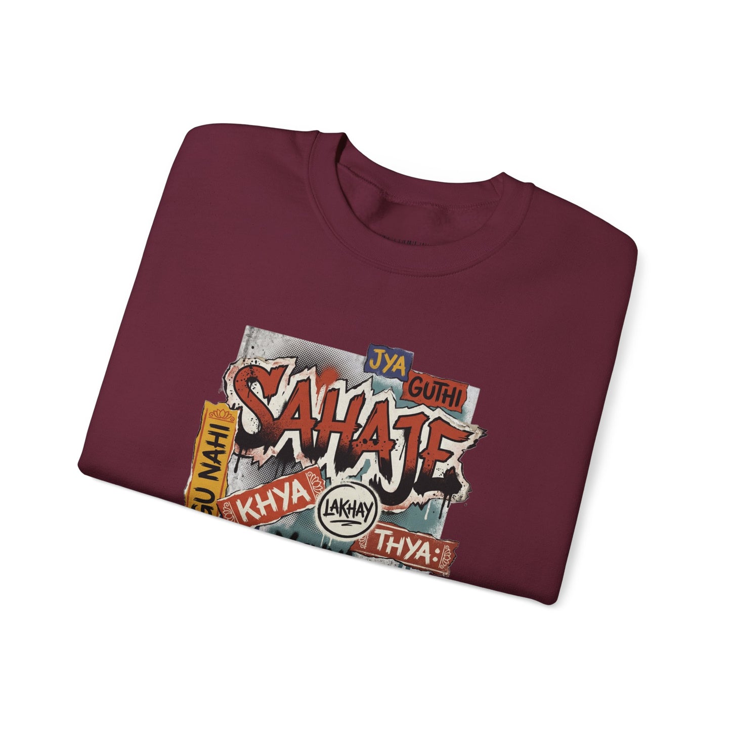 Crewneck Sweatshirt — 'Sahaje' Vintage Sticker Collage Graphic