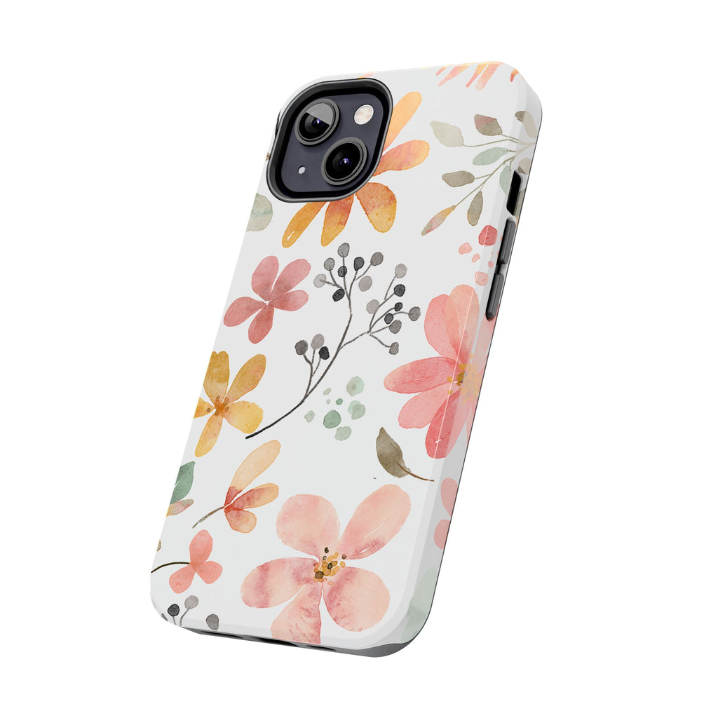 Floral Watercolor Tough Phone Case — Pink & Peach Botanical Protection