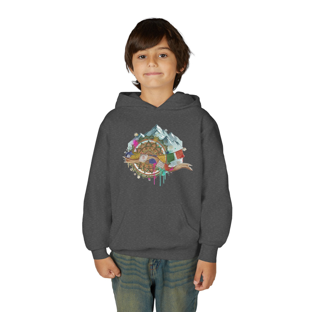 Youth Hoodie — Colorful Mountain Adventure Graphic