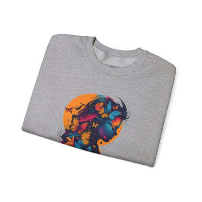 Butterfly Silhouette Crewneck Sweatshirt — Colorful Butterfly Profile Graphic