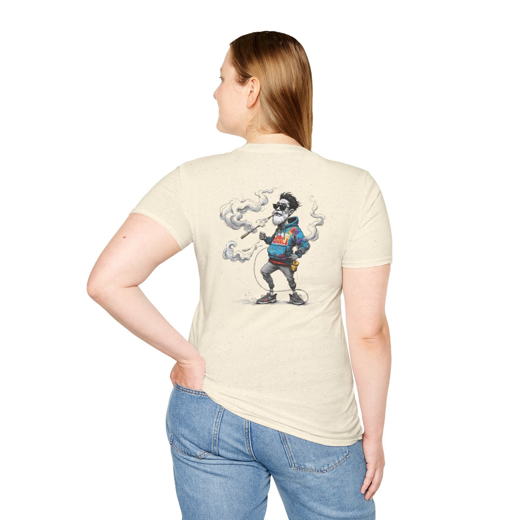 Cartoon T-Shirt – Funny Old Man Smoking Street Graphic Tee, Anti-Smoking Awareness Shirt