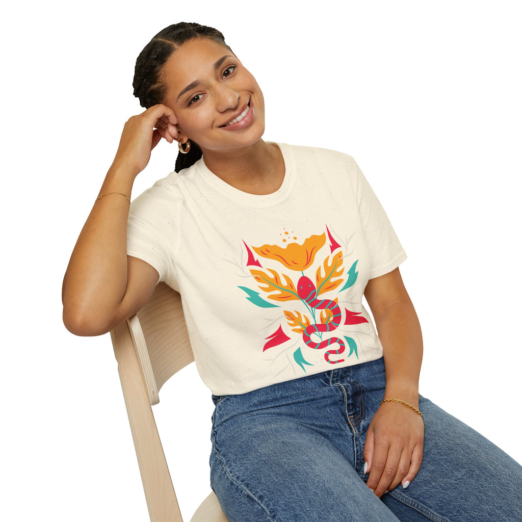 Sahaje Floral Snake Graphic T‑Shirt — Colorful Botanical Serpent Tee