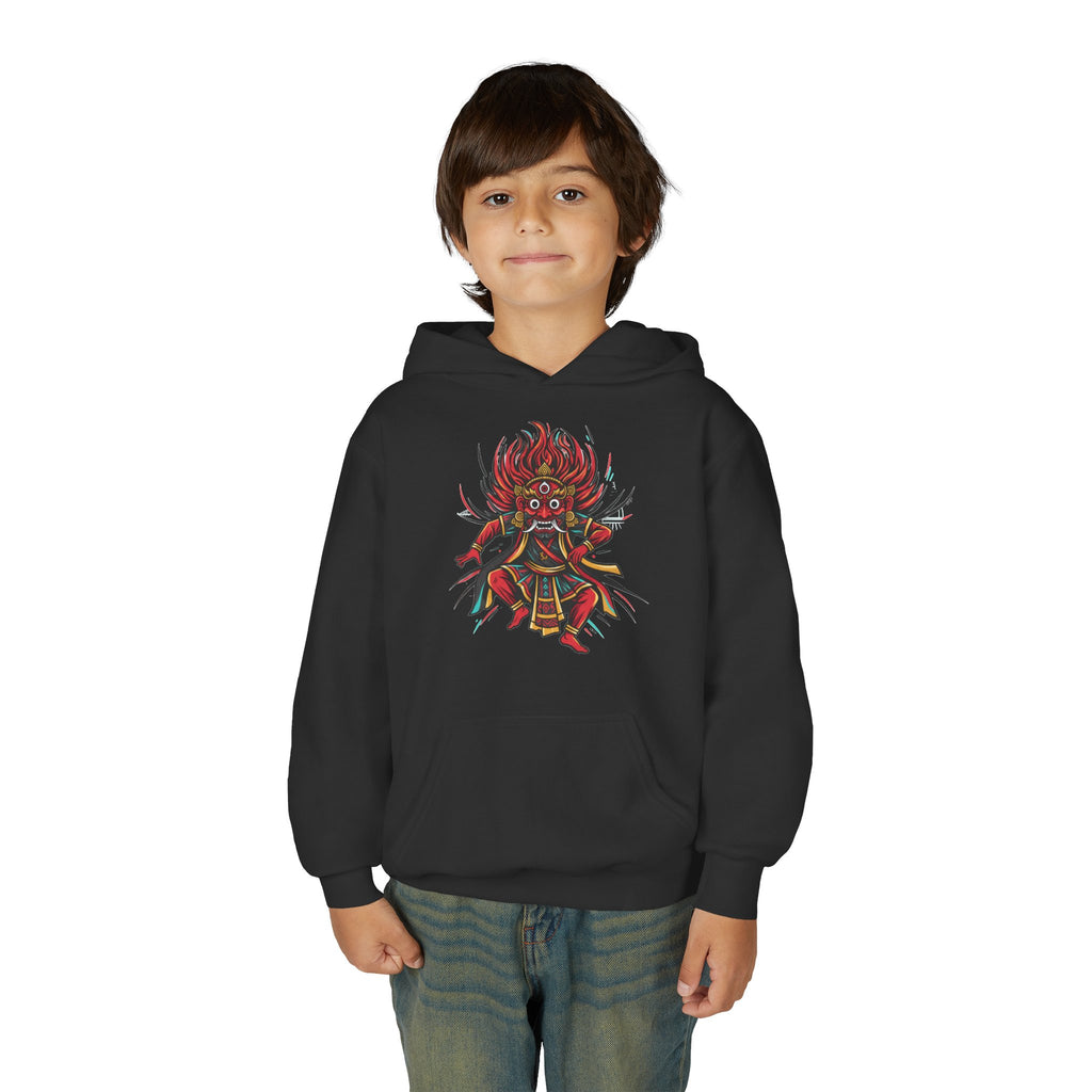 Youth Hoodie — Colorful Mythical Demon Mask Graphic