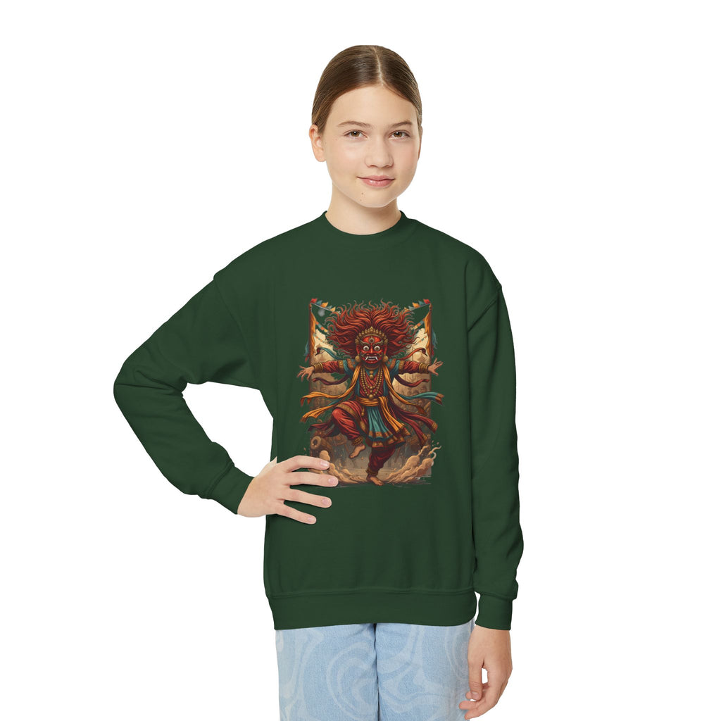 Youth Sweatshirt — Colorful Tribal Dancer Graphic Crewneck