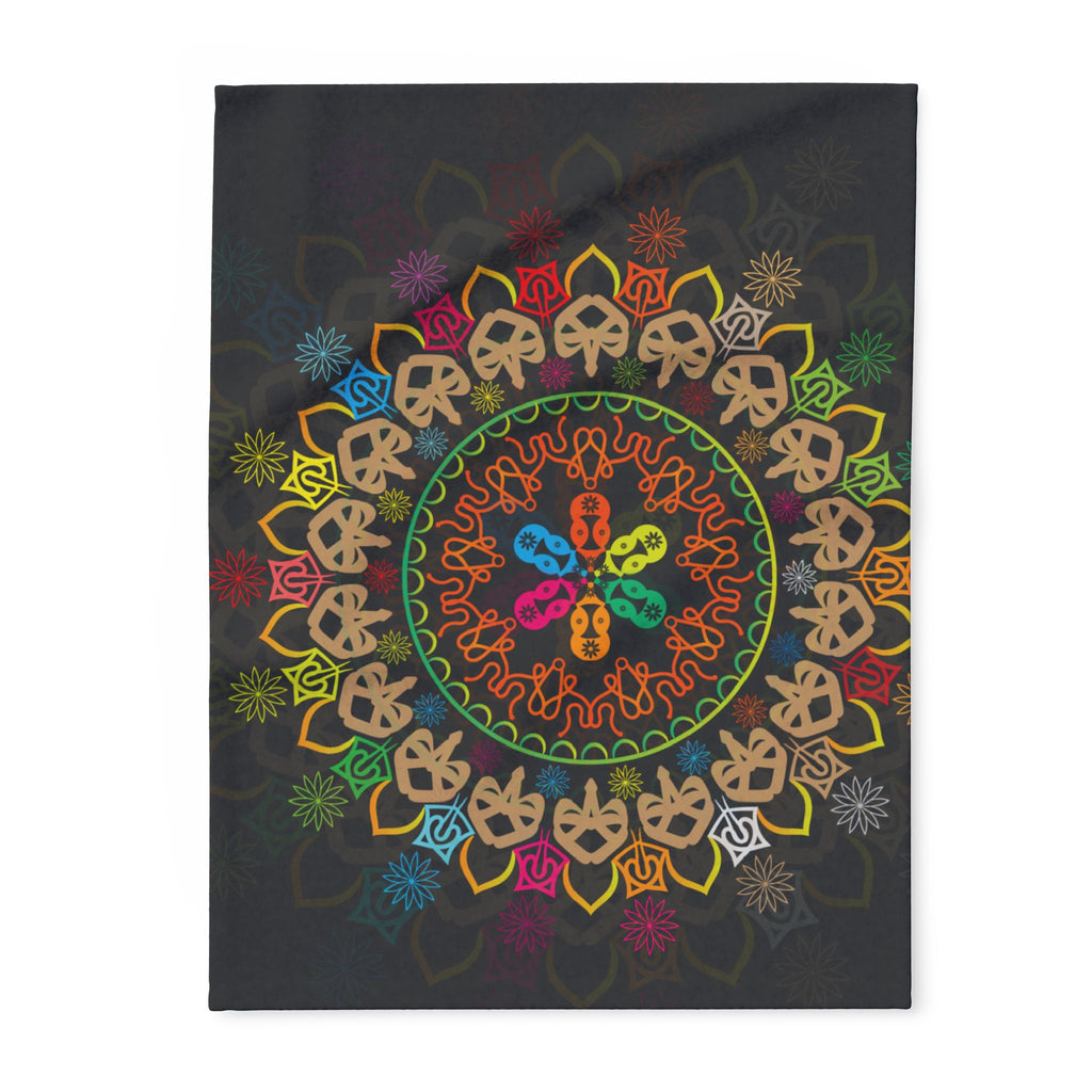 Mandala Skull Arctic Fleece Blanket — Colorful Bohemian Skull Circle Throw