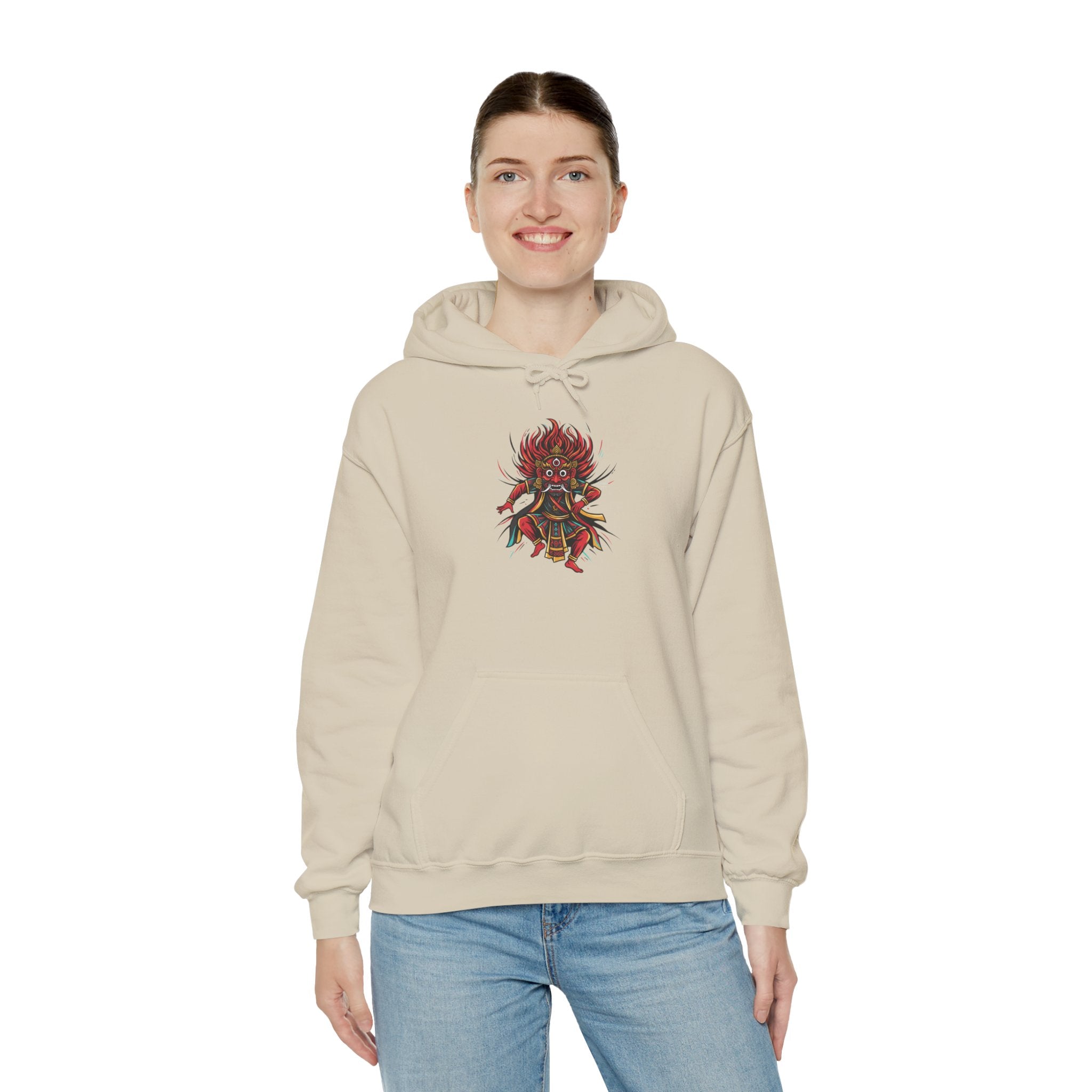 Demonic Oni Mask Hoodie — Japanese Demon Illustration Sweatshirt