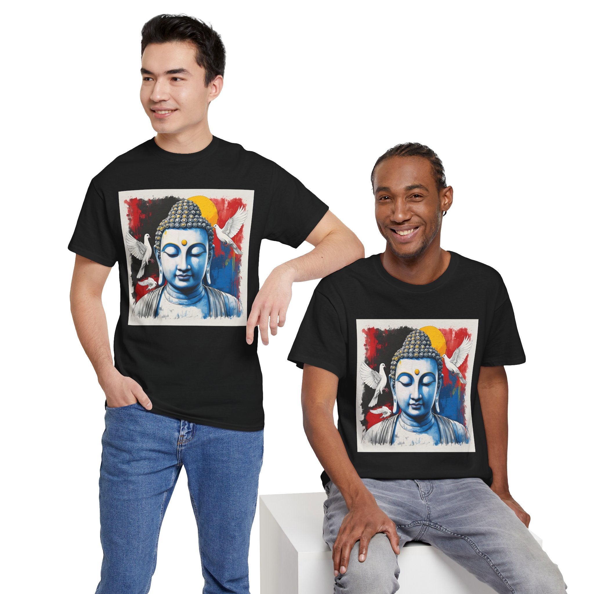 Buddha Peace Tee — Colorful Buddha & Doves Graphic T-Shirt