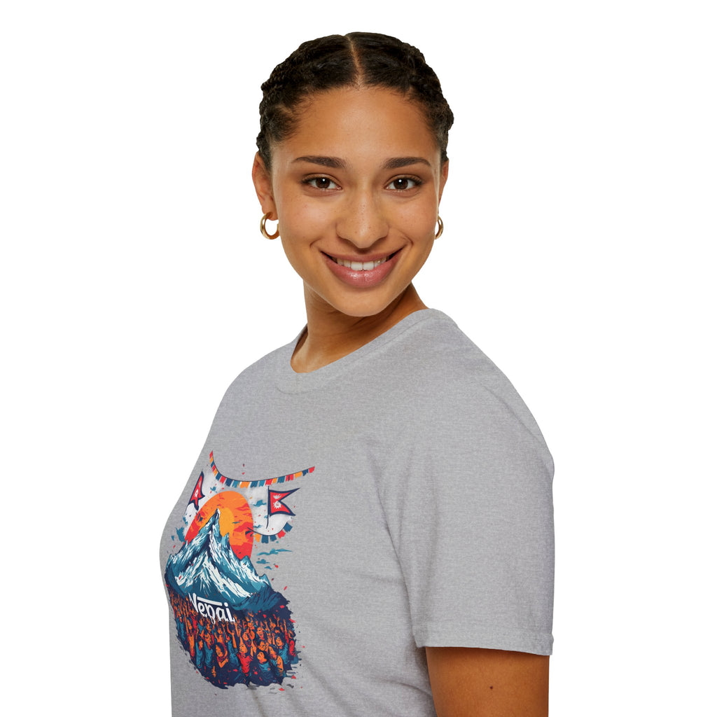 Nepal Mountain Sunrise T-Shirt — Retro Trekking Graphic Tee