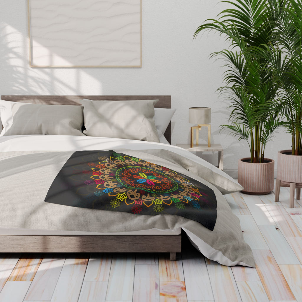 Mandala Skull Arctic Fleece Blanket — Colorful Bohemian Skull Circle Throw